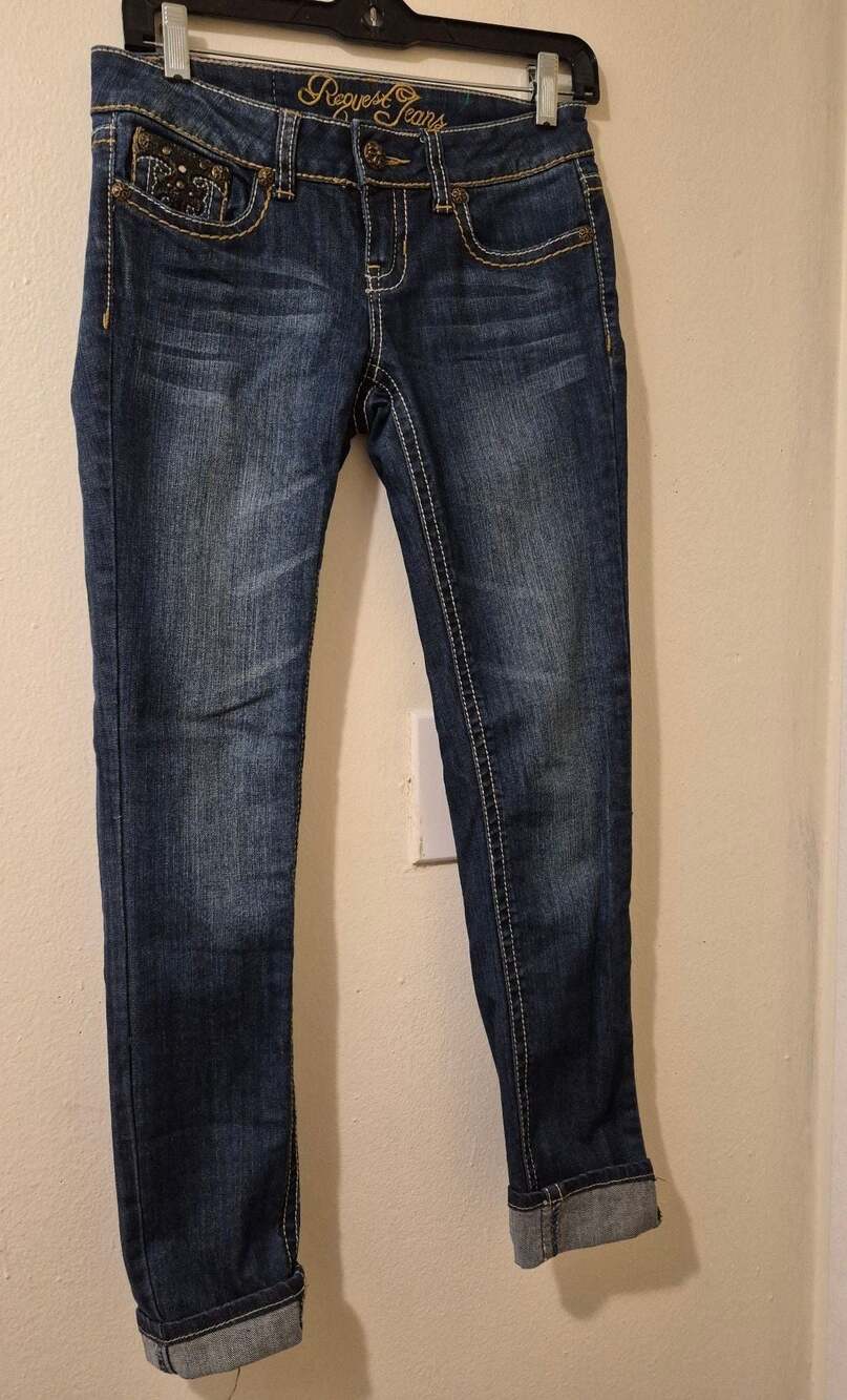 Request Jeans Embellished Flap Pocket Skinny Jeans Size 1/25